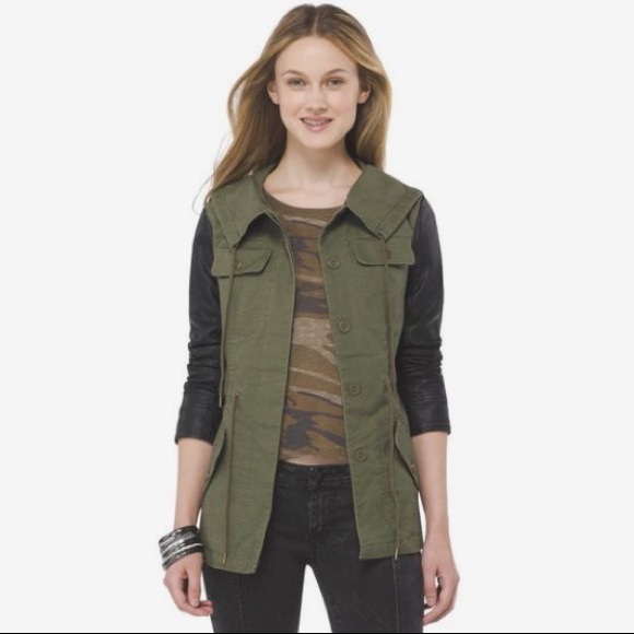 Mossimo Supply Co. Jackets & Blazers - HP⭐️ Utility military jacket leather sleeve hood S